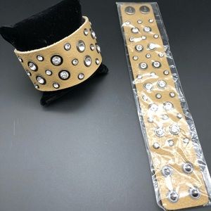 Leather Cuff Bracelet Tan with Rhinestone New